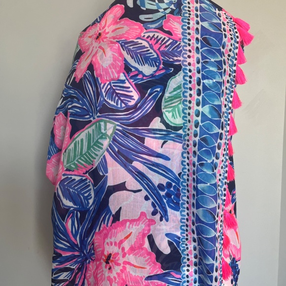 Lilly Pulitzer Resort Scarf Sugar Engineered Mambo Wrap High Tide Floral Hibiscu - Picture 4 of 11